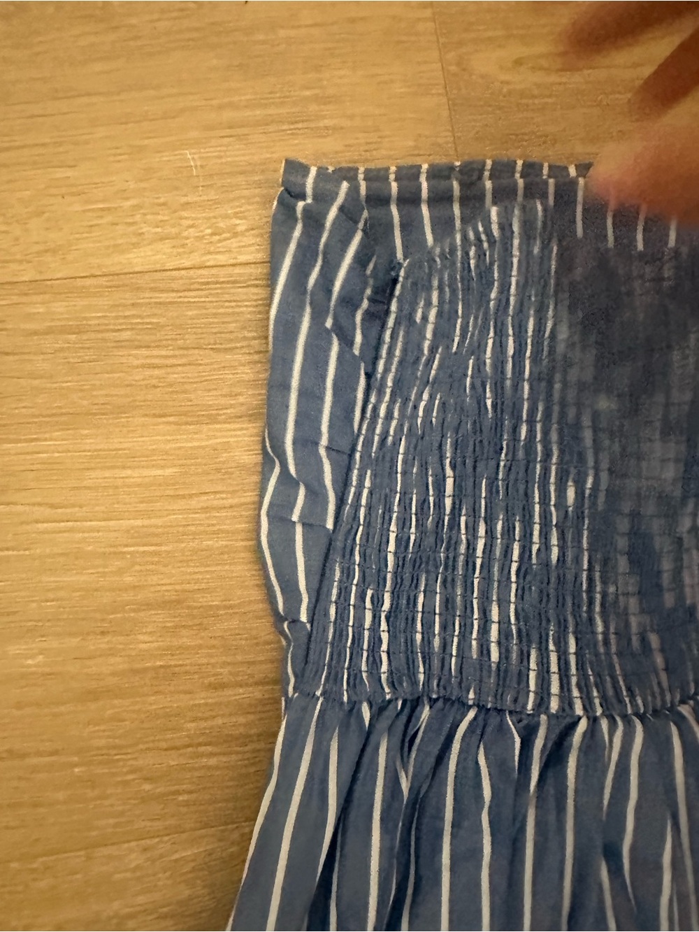 Blue and White Pinstripe Strapless Maxi Dress - Picture 4 of 5
